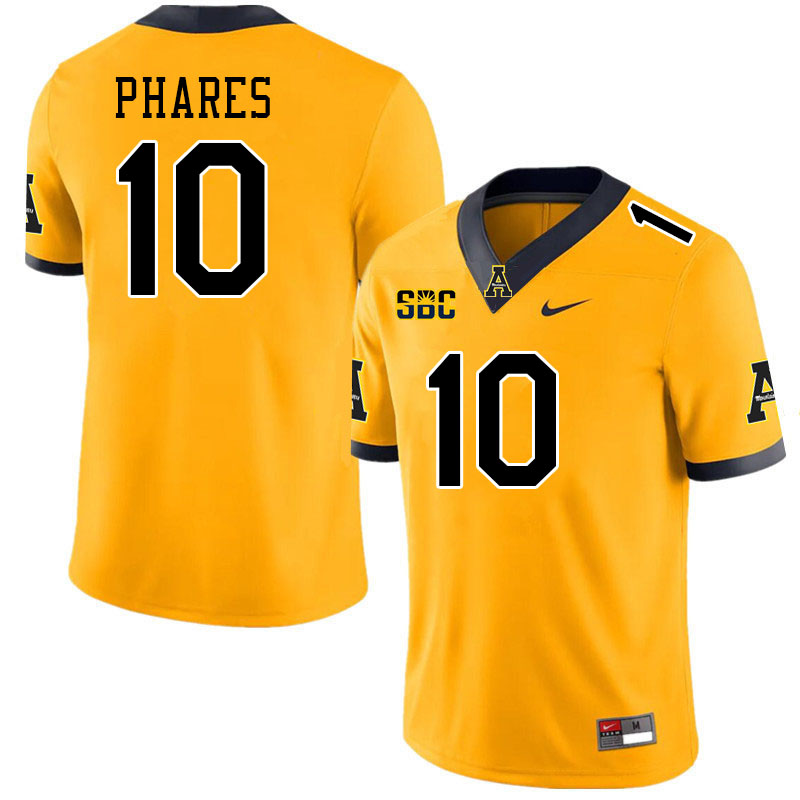 Men #10 Colton Phares Appalachian State Mountaineers College Football Jerseys Stitched-Gold